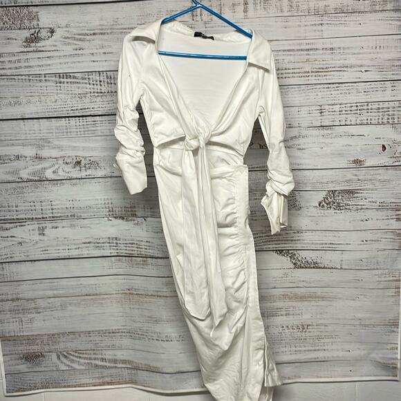 EUC SERGIO HUDSON Asymmetrical Button Up Dress White Size 2 COTTON XS SMALL - Picture 3 of 10